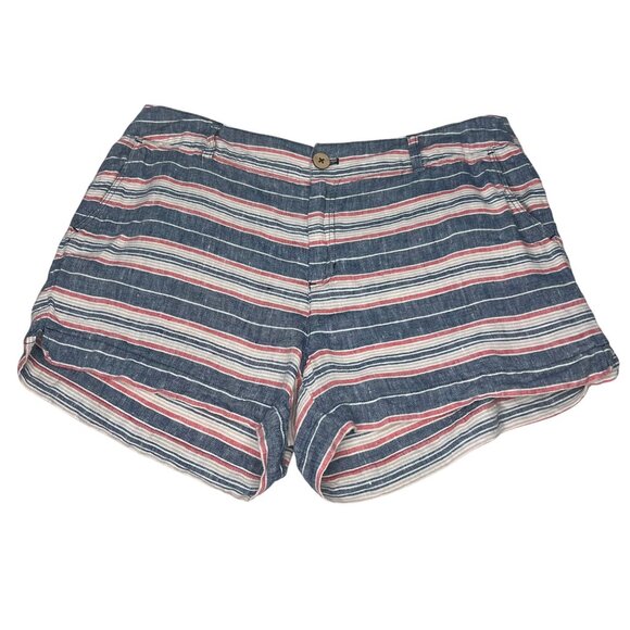 British Khaki Women's Size 12 Striped Linen Shorts Summer Casual Lightweight - Picture 1 of 13